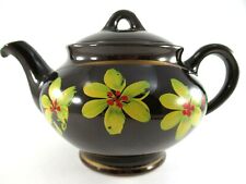 Vintage Redware Pottery Teapot Royal Canadian Hand Painted Dripless Spout Floral picture