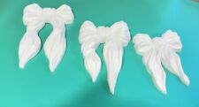 HOMCO 3 Piece Bow Set White Molded Plastic Wall Plaques 7601 Circa 1991 picture