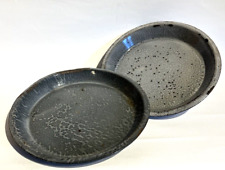 Set of 2 Antique Gray Graniteware Enamel Pie Plates 10
