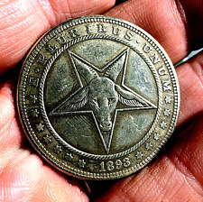 Satanic Pentagram Devil Goat Head Novelty Good Luck Heads Tails Challenge Coin picture
