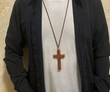 Large Brown Wooden Cross Necklace, Wooden Cross Car Mirror Hanger, Gift Idea picture