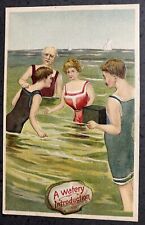 Vintage BATHING BEAUTIES German Postcard A Watery Introduction- Embossed c.1907 picture