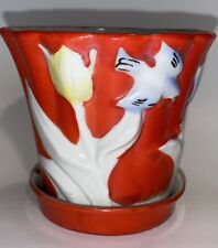 Vintage 1940’s Goldcastle Hand Painted Porcelain 3D Tulip/Bluebird Planter Pot picture
