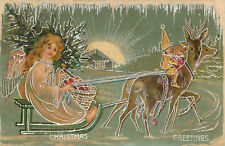 Tuck Electra Christmas Postcard MERRY CHRISTMAS Angel Reindeer Pulled Sled #4 picture