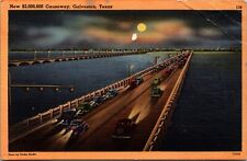 Galveston Texas $2,000,000 Causeway Bridge Cars Linen Postcard picture