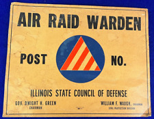 1942 Illinois Air Raid Warden Sign WWII Home Front Fallout Shelter Poster Vntg picture