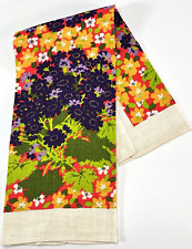 Vintage Tea Towel Pure Linen Purple Flowers 30x17 picture