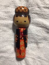 Lovely Vintage Wooden Signed Kokeshi Doll Sakura Cherry Blossoms Carved  10