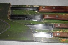 Vintage Flint Ekco Arrowhead 4 Knife Set in Original Wood Holder Drawer Wall box picture