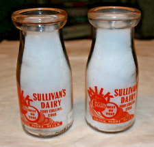 Vintage 1955 & 1956 Half Pint Milk Bottles Sullivan's Dairy Fort Collins, CO picture