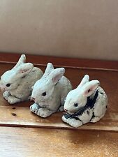 Lot of 3 Faux Paper Mache White Spring Easter Bunny Rabbit Holiday Figurine – picture
