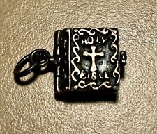 Vintage Holy Bible Charm Opens To Mary And Jesus Manger Religious Jewelry Silver picture