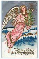 c1910's Christmas Tree Holding Floating Angel House Winter Hunted KS Postcard picture