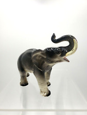 Vintage MCM  Ceramic Elephant Figurine Trunk Up For Luck Black Grey Pink Tusks picture