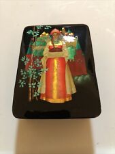 Russian Pegockuho Papier Mache Hand Painted Lacquer Box Girl Figure  Vintage, picture