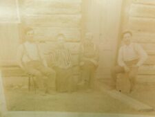 Antique Cabinet Family Portrait In Front of Cabin Posed Photo Vintage Photograph picture