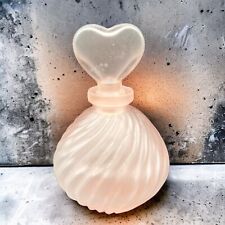 Vintage Art Glass Pink Frosted Swirl Empty Perfume Bottle With Heart Stopper 5”T picture