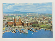 Aerial View of the Town with Oslo City Hall and the Harbour Norway Postcard picture