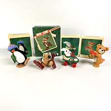 Vtg Hallmark Animal Ornaments Lot Penguin Rabbit Bear 1983 - 1984 w/ Boxes picture