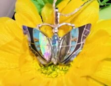 Navajo Sterling Turquoise Abalone Opal Butterfly Necklace #922 SIGNED picture