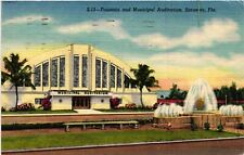 Vintage Postcard- FOUNTAIN AND MUNICIPAL AUDITORIUM, SARASOTA, FL. picture