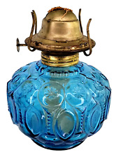 Vintage LE Smith Moon & Stars Oil Kerosene Lamp Base Wick Turquoise Blue Glass picture