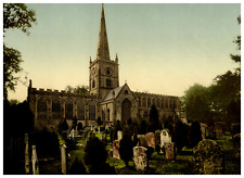 England. Stratford-on-Avon. Trinity Churchyard. Vintage Photochrome by P.Z, Ph picture