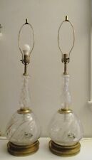 Pair Monumental Heavy Cut Glass Crystal Brass Hollywood Regency Table Lamps Wow picture
