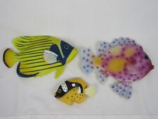 Vintage Sue Williams Tropical Fish Wall Art (2) + Small Wood Fish-1996-EUC picture