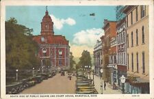 Mansfield, OHIO - Public Square & Court House - 1935 - old cars, sign, lamppost picture