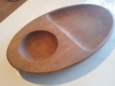 Vintage MCM  Teak Wood Serving Dish Bowl Divided 2 sections condiment picture