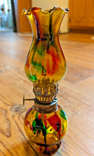 Amber Glass Mini Oil Lamp Carnival Red & Green Accents Vintage picture