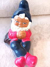 Great Vtg 1970s Handpainted Happy Ceramic Reclining Gnome w Red and Black Clothe picture