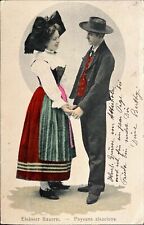 1902 Hand Colored PC Traditional Costume Card Alsatian Couple Julius Manias & Co picture