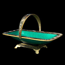 Vintage Judaica Green Enamel Brass Israel Centerpiece Basket Candy Bowl picture