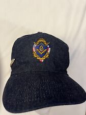 Dark Denim Freemason Vintage Hat W/Texas Mason Masonic Pin Trucker Style picture