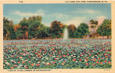 Lily Lake at City Park in Parkersburg, WV vintage unposted linen picture