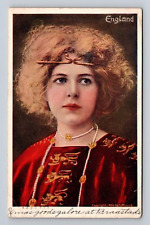 c1906 UDB Postcard LH Lund Portrait of Woman Scarlet Lions Dress England picture