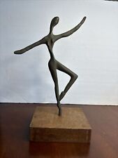 Vtg Bronze Ballerina Dancer Statue deco art design mid century Wood Base 14 1/4” picture