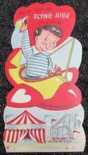 1957 USA Valentine Card BOY on AMUSEMENT PARK AIRPLANE RIDE; Got Me Flying High picture