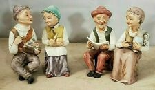 Japan Set 4 Vintage Old Folks Sitting On Logs Figurine S-2039 Collectible READ picture