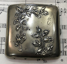 Antique French Art Nouveau Silver Plated Cigarette Case Holly c1900 picture