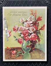 Vintage 1940’s Birthday Greeting Card Floral Bouquet Wartime picture