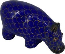 Cloisonné Hippopotamus Amethyst Eyes Cobalt Blue Hippo Figurine picture