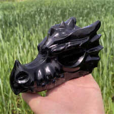 720g Carved Natural obsidian dragon head reiki quartz crystal skull polishing de picture