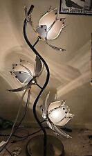 Vintage Hollywood Style Glass Lotus Flower Floor Lamp Light 3 Way Tall BLACK  picture