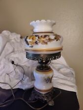 Vintage Milk Glass Hurricane Lamp Hand Painted Yellow Flowers  picture