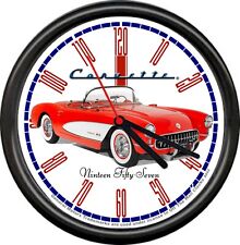 Licensed 1957 Corvette Red & White  Convertible General Motors Sign Wall Clock picture