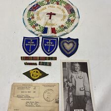 Vintage WW2 Estate Lot Embroidered Patches Bars Pins Stars Souvenirs France/US picture