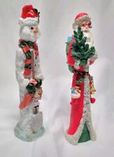 Vintage Tall Pencil Resin Set Of 2 Chritsmas Figurines Santa Snowman 7